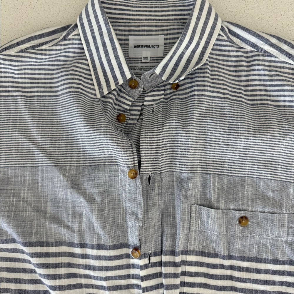 Norse Projects Men's Striped Blue Shirt